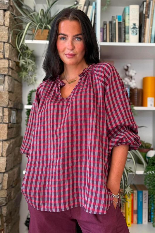 Vivienne Plaid Heathcliff Blouse Burgundy & Russet